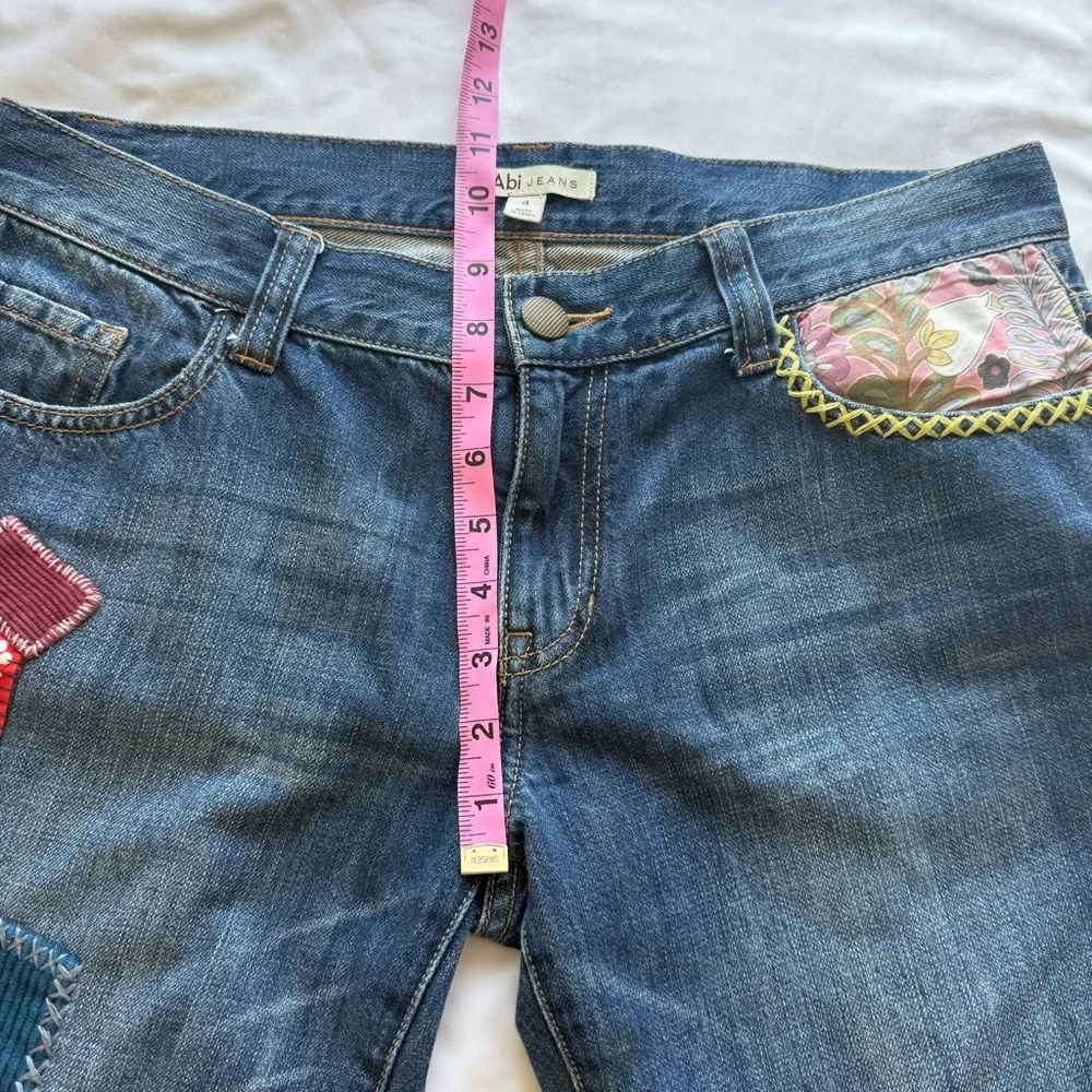 CAbi Patchwork Boyfriend Cropped Jeans Denim Pant Boho Indie Colorful Art Sz 4 - Picture 5 of 7